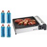 Barbecue à gaz 1900W Grille anti adhesive + 4 cartouches gaz camping KEMPER