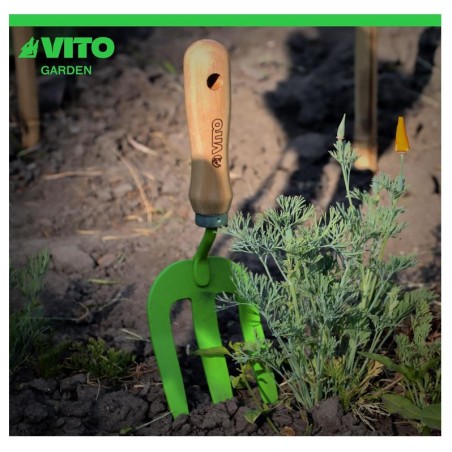 Rateau de jardin 3 dents Outil de jardin Acier et manche bois de hêtre VITO