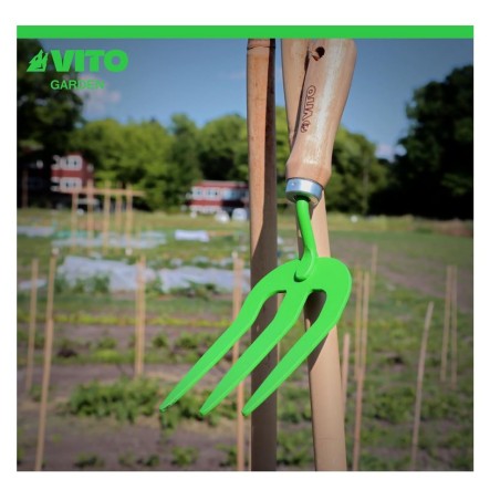 Rateau de jardin 3 dents Outil de jardin Acier et manche bois de hêtre VITO
