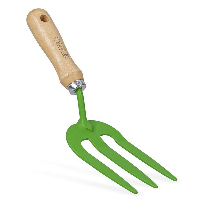 Rateau de jardin 3 dents Outil de jardin Acier et manche bois de hêtre VITO