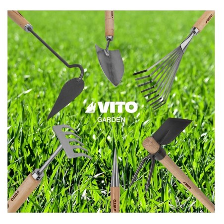 Rateau de jardin 5 dents Manche bois Inox et Fer forgé à la main  VITO