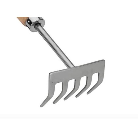 Rateau de jardin 5 dents Manche bois Inox et Fer forgé à la main  VITO