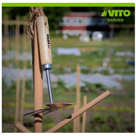 Serfouette de jardin 3 dents et panne pointue Manche bois Inox et Fer forgé à la main  VITO