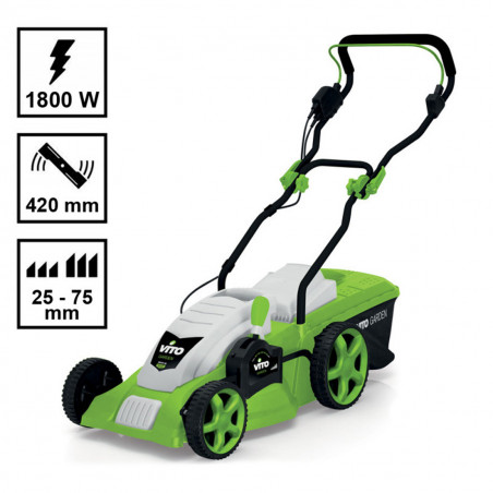 Tondeuse electrique 1800W Moteur induction Coupe 42 cm - 3 hauteurs de coupe - bac 50L VITO