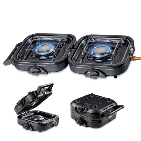 Réchaud gaz 2 feux 4600W pliable Camping KEMPER