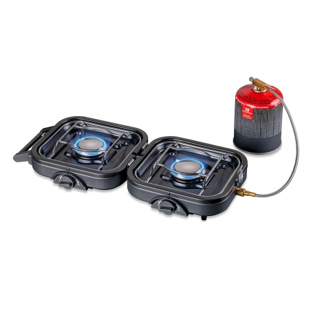 Réchaud gaz 2 feux 4600W pliable + 2 Cartouches de gaz KEMPER
