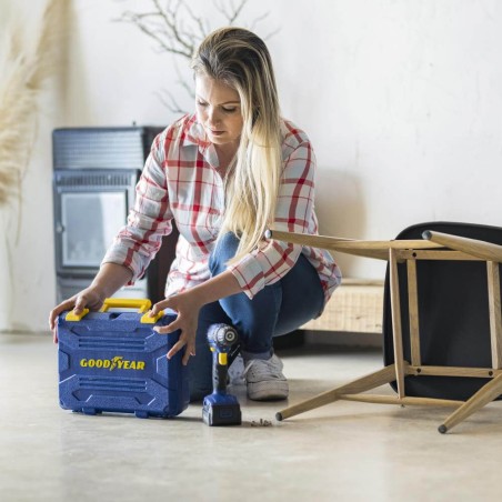 Perceuse visseuse à percussion 20V Brushless Batterie lithium 2,0Ah + 11 Accessoires Malette GOODYEAR