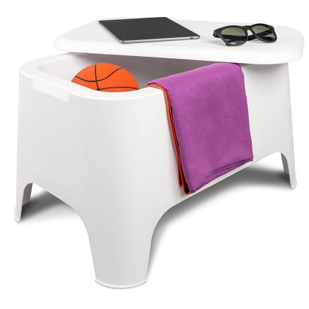 Table basse de jardin 59x 39x 36cm Blanche Avec couvercle Extérieur / Intérieur TOOMAX