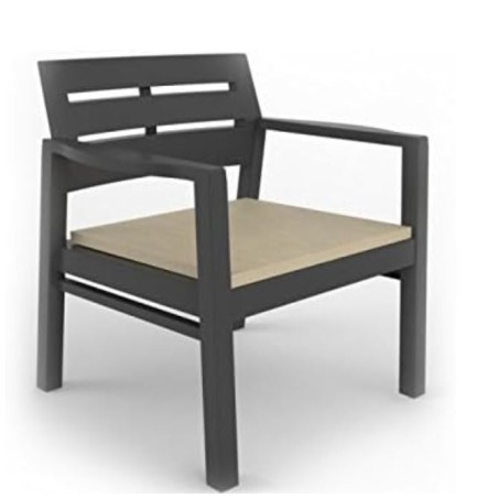 Salon de jardin 4 pièces Anthracite Canapé 2 places + 2 fauteuils + Table basse + 3 Coussins écru KZ GARDEN