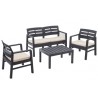 Salon de jardin 4 pièces Anthracite Canapé 2 places + 2 fauteuils + Table basse + 3 Coussins écru KZ GARDEN