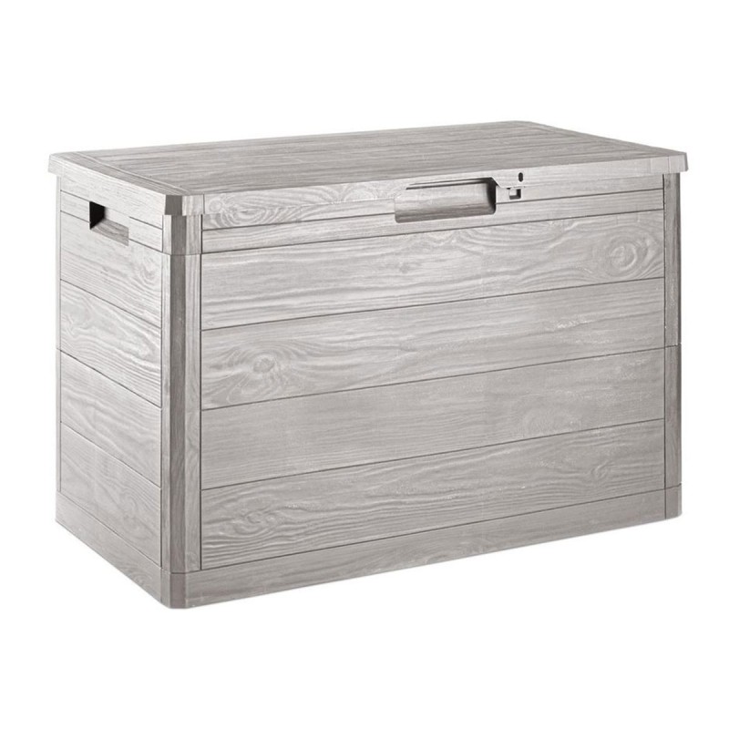 Coffre de jardin en résine 160 Litres GRIS TAUPE 77X 44 X 53 cm Protection Anti uv TOOMAX