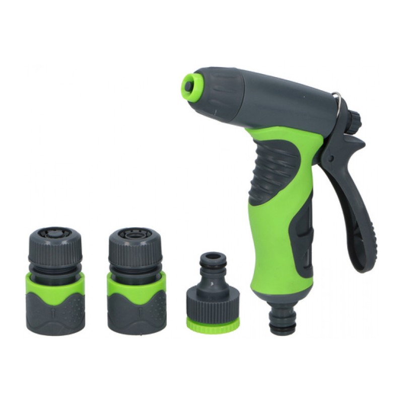 Kit Arrosage 4 pièces Pistolet + 3 raccords 1/2" 8 modes de pulvérisation Poignée softgrip KINZO