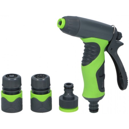 Kit Arrosage 4 pièces Pistolet + 3 raccords 1/2" 8 modes de pulvérisation Poignée softgrip KINZO