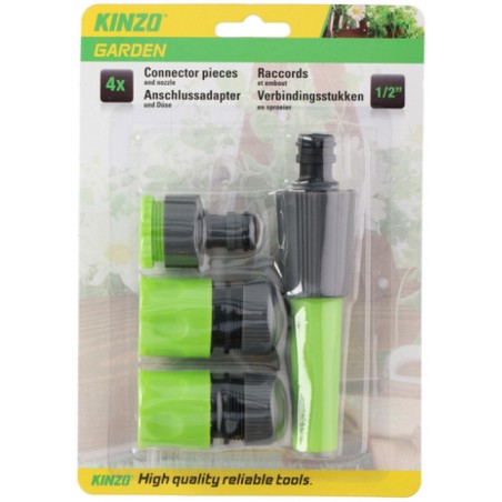 Kit Arrosage 4 Pièces Lance + 3 raccords 1/2" 15mm réglables Jardin irrigation KINZO