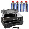 Barbecue gaz Grill 2en1 Réchaud gaz piezo 2200W + Grille + 4 cartouches gaz 250g Butane Camping ALPEN