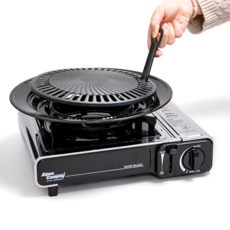 Barbecue gaz Grill 2en1 Réchaud gaz piezo 2200W + Grille + 4 cartouches gaz 250g Butane Camping ALPEN