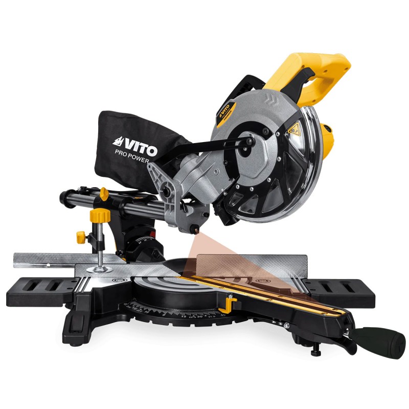 Scie à onglet 1500W Télescopique Lame Ø 210 mm Guide Laser Double rail VITO