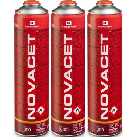 Pack de 3 Cartouches de gaz 330gr NOVACET Butane propane mix 600ml Valve 7/16 KEMPER