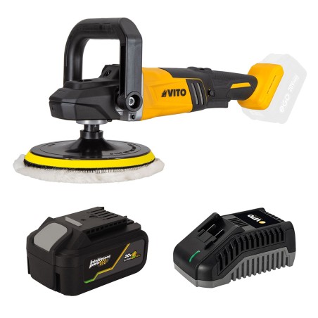 Polisseuse sans fil 20V Brushless Batterie lithium 4Ah + 2 Tampons de polissage Ø 180mm Chargeur VITO