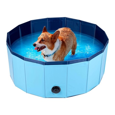 Piscine pour Chien PVC Ø 80 x 30 Cm Sol Antidérapant Jeu d'eau pour Animaux KZ GARDEN