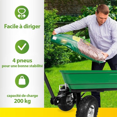 Chariot de jardin Benne basculante 75Litres Remorque KZ GARDEN