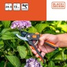 Sécateur de jardin Lame en Acier Trempé 20.3cm - Ciseaux de Jardin Coupe 13mm Plantes, Haies et Fleurs  Black&Decker