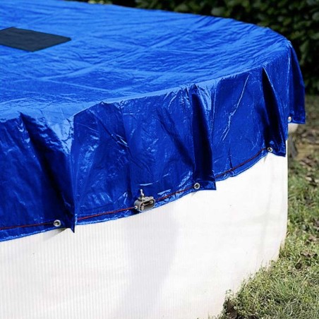 Bache piscine ronde 360 cm pour piscine de 300 cm Bleue et verte Filet d'écoulement