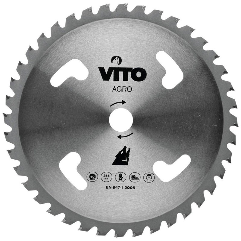Lame de coupe pour débroussailleuse 40 dents Diam 255mm au Carbure Alesage 25.4 VITO
