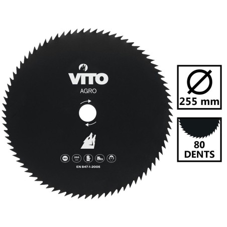 Lame de coupe pour débroussailleuse 80 dents Ø255mm Alesage 25.4 VITO