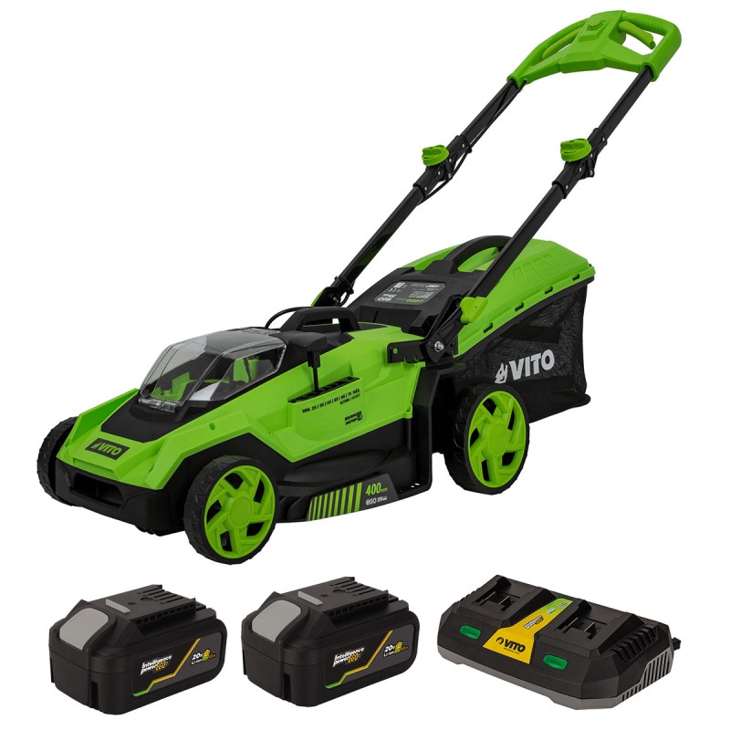 Tondeuse à gazon 40V -2 Batteries lithium 4.0Ah Chargeur Double Moteur Brushless 600m2 VITO
