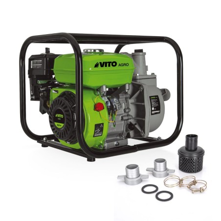 Motopompe essence 5.5 CV 163 cm³ Autonomie 3h Débit max 30m³/h Tuyaux : 2” / 50 mm VITO