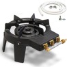 Rechaud gaz 9,8KW en fonte véritable sur 4 pieds 3 robinets + Tuyau gaz flexible 1.50m INTEC