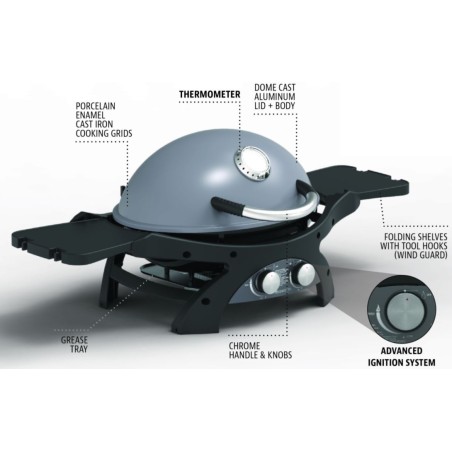 Barbecue à Gaz portable 5200W Grille de cuisson fonte émaillée 58 x 42.5 cm 2 Bruleurs PIT BOSS