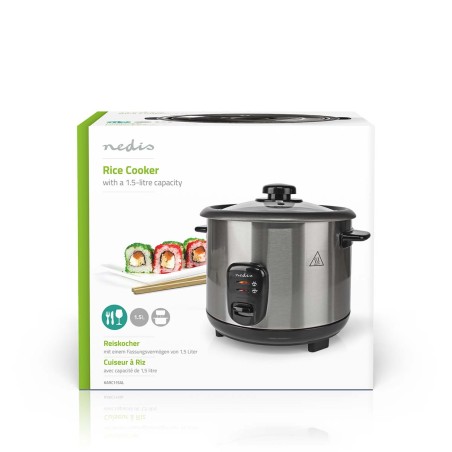 Cuiseur à Riz 1.5 Litres 500W Bol amovible Acier inoxydable anti-adhésif NEDIS