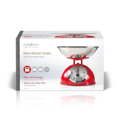 Balance de cuisine Retro Rouge Analogique Bol amovible acier 5kg Fonction Tare NEDIS