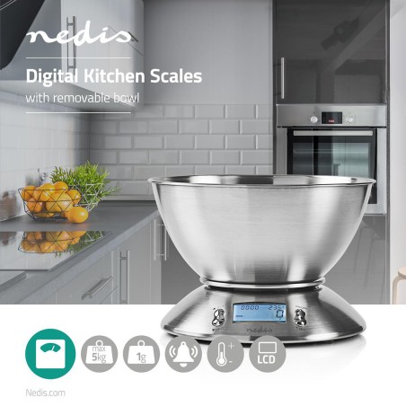 Balance de cuisine Numérique Ecran LCD Acier Bol amovible 5kg NEDIS