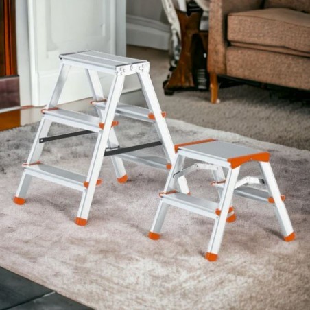 Escabeau 2 marches Marche-pied Aluminium Charge 125 kg Pliable Pieds anti-dérapants BRIXO