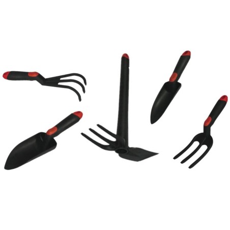 Kit 5 outils de jardin Serfouette - Plantoir large - Plantoir fin - Mini fourche 3 dents - Rateau 3 dents BRIXO