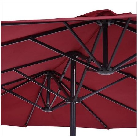 Parasol de terrasse double Rouge Bordeaux 4.50 x 2.65 x H 2.40 Toile polyester TWIN KZ GARDEN