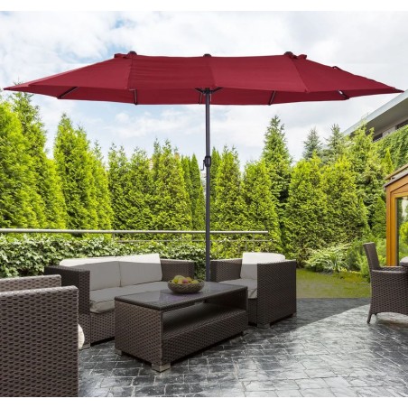 Parasol de terrasse double Rouge Bordeaux 4.50 x 2.65 x H 2.40 Toile polyester TWIN KZ GARDEN