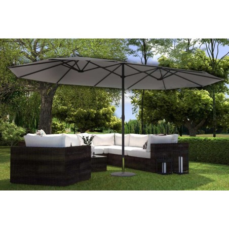 Parasol de jardin double Gris 4.50 x 2.65 x H 2.40 Toile polyester TWIN KZ GARDEN