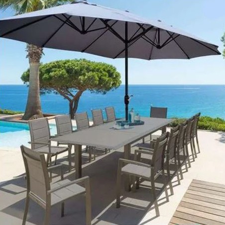 Parasol de jardin double Gris 4.50 x 2.65 x H 2.40 Toile polyester TWIN KZ GARDEN