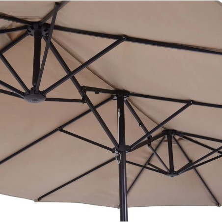 Parasol de terrasse double Marron Taupe 4.50 x 2.65 x H 2.40 Toile polyester TWIN KZ GARDEN