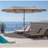 Parasol de terrasse double Marron Taupe 4.50 x 2.65 x H 2.40 Toile polyester TWIN KZ GARDEN
