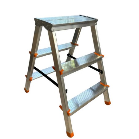 Escabeau 3 marches Marche-pied Aluminium Charge 125 kg Pliable Pieds anti-dérapants BRIXO