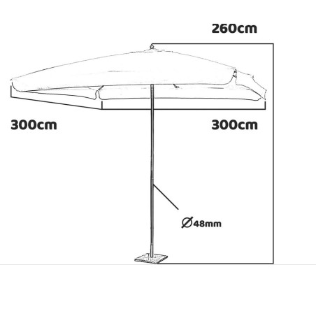 Parasol de jardin 3m x 3m Forme Carrée Blanc Ecru avec bordure de 50 mm Mat bois naturel KZ GARDEN