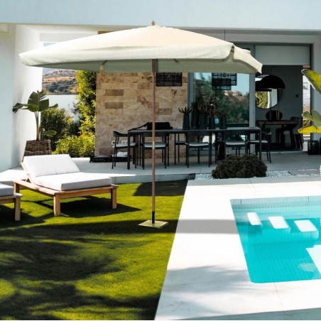 Parasol de jardin 3m x 3m Forme Carrée Blanc Ecru avec bordure de 50 mm Mat bois naturel KZ GARDEN