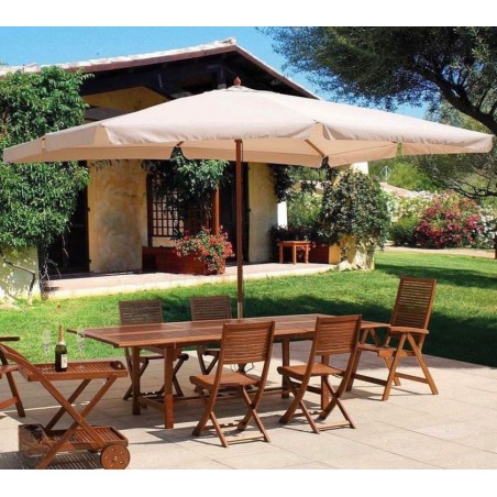 Parasol de jardin 3m x 3m Forme Carrée Blanc Ecru avec bordure de 50 mm Mat bois naturel KZ GARDEN