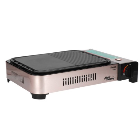 Plancha à gaz Barbecue grill 2100W Cuisson 30 x 24cm Piezo + 4 cartouches gaz + Mallette ALPEN