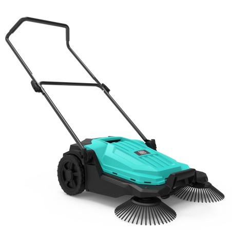 Balayeuse manuelle 2 brosses Balayeuse mécanique Feuille Saleté Larg de balayage 63 cm Bac 20L Nettoyage Terrasses Allées INTEC